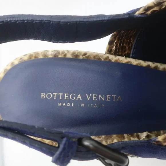 BOTTEGA VENETA SLINGBACK SANDALS NAVY SUEDE AND NATURAL SNAKESKIN SIZE 39 NEW - Picture 9 of 11